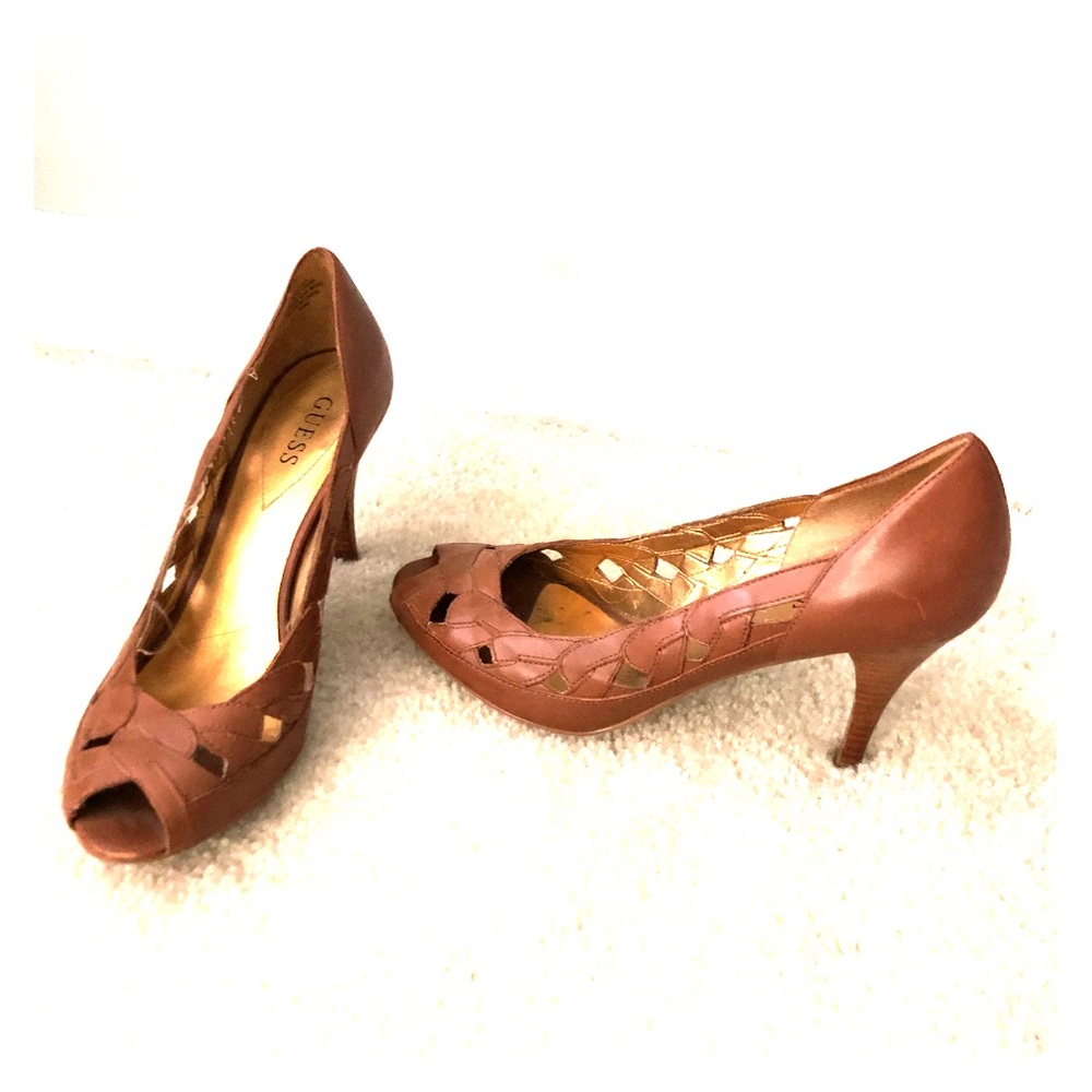 Tan peep toe heels